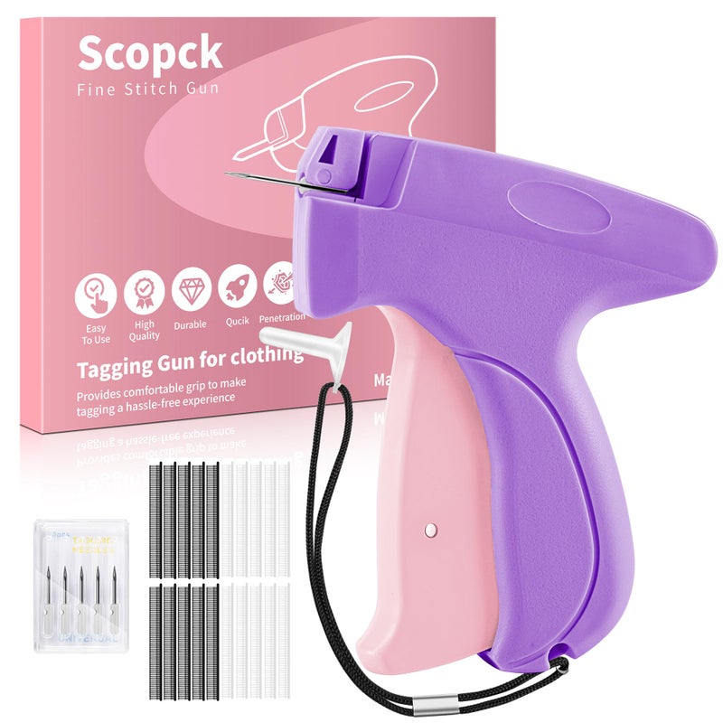 Scopck Stitchy Gun for Clothes - Handheld Stitch Gun Quick Clothing Fixer - Mini Sewing Micro Tagging Gun - Includes 6 Needle  1000 Black Fasteners & 1000 White Fasteners (Purple) - Image 1